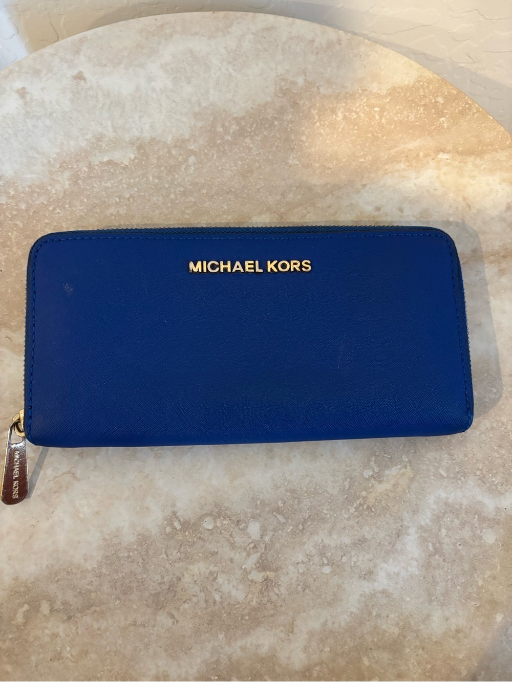 Michael Kors Zip-Around Wallet in Deep Blue with Gold Hardware